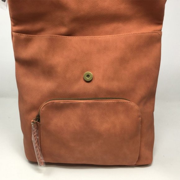 Sonoma Darcy Leather Zip Closure Backpack W/Braided Strap, Size OS -Brown/Orange main image 6